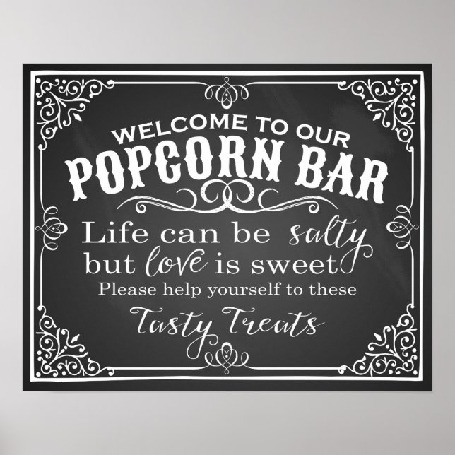 Popcorn Bar wedding sign elegant chalkboard (Front)