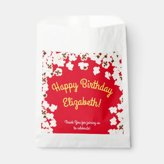 Popcorn Birthday Party Movie Theatre Favour Bag (Front)