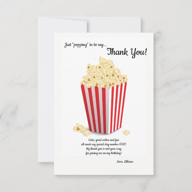 Popcorn Box Thank You Note Invitation (Front)
