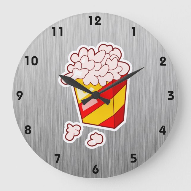 Popcorn; Brushed metal-look Large Clock (Front)