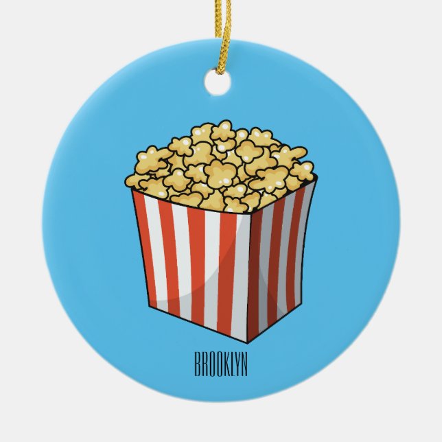 Popcorn cartoon illustration  ceramic ornament (Front)