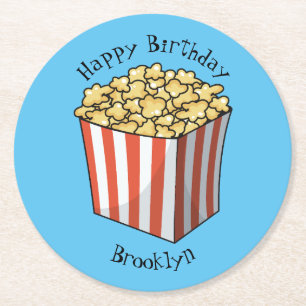 Popcorn cartoon illustration round paper coaster
