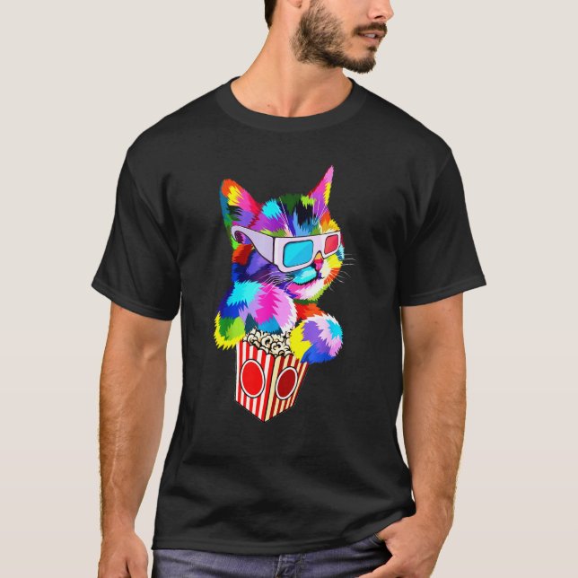 Popcorn Cat Idea For Kitten  Colourful Kitty T-Shirt (Front)
