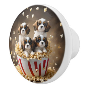 Popcorn Cavalier Spaniel Puppies, Ceramic Knob