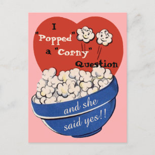 Popcorn Corny Question, Cute Retro Save the Date Announcement Postcard