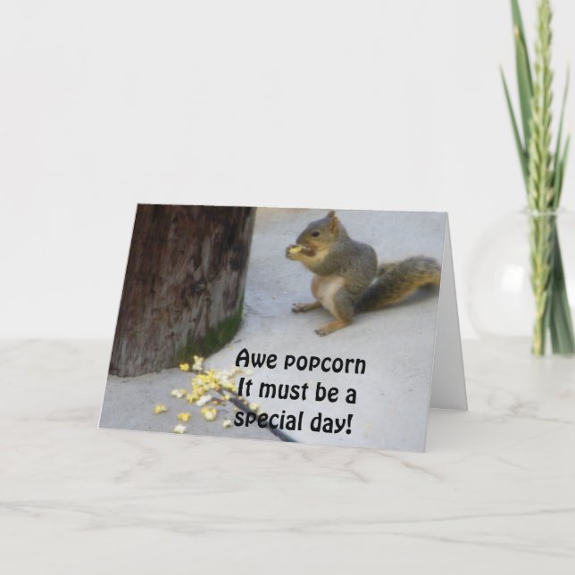 POPCORN EATING SQUIRREL BIRTHDAY CARD (Front)