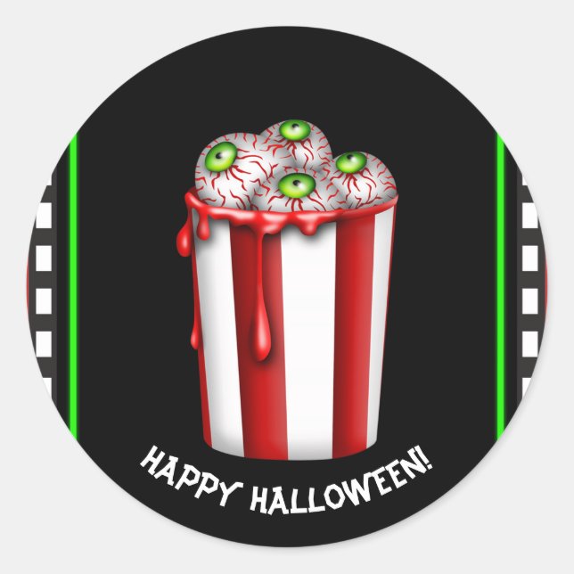Popcorn Eyeball Halloween Fright Night Party Favou Classic Round Sticker (Front)