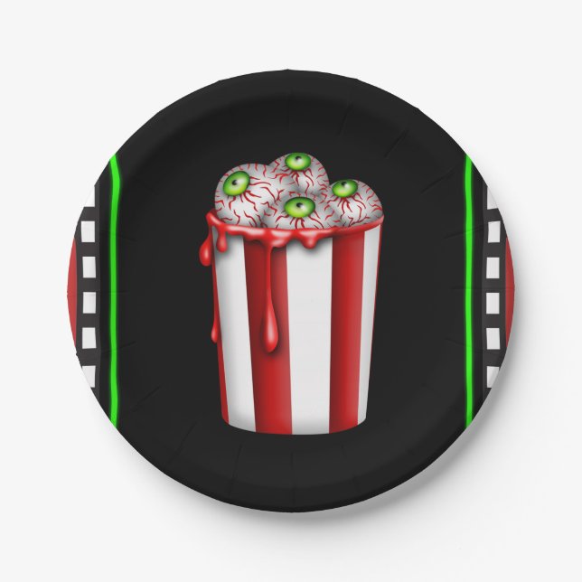 Popcorn Eyeball Halloween Fright Night Party Paper Plate (Front)