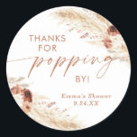 Popcorn Favour Sticker, Thanks for Popping By Favo Classic Round Sticker<br><div class="desc">These Popcorn Favour Stickers features modern calligraphy and a minimalist layout - perfect to create personalized thank you labels for your shower, wedding or special event! Easily edit most wording to match your style and event! Text and background colours are fully editable —> click the "Edit Using Design Tool" button...</div>