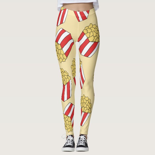 Popcorn hand drawn, colourful seamless pattern. leggings (Front)