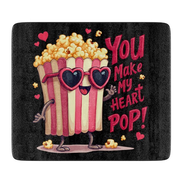 Popcorn Heart Pop Valentine Design Cutting Board (Front)