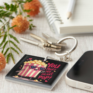 Popcorn Heart Pop Valentine Design Keychain