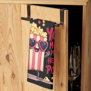 Popcorn Heart Pop Valentine Design Kitchen Towel