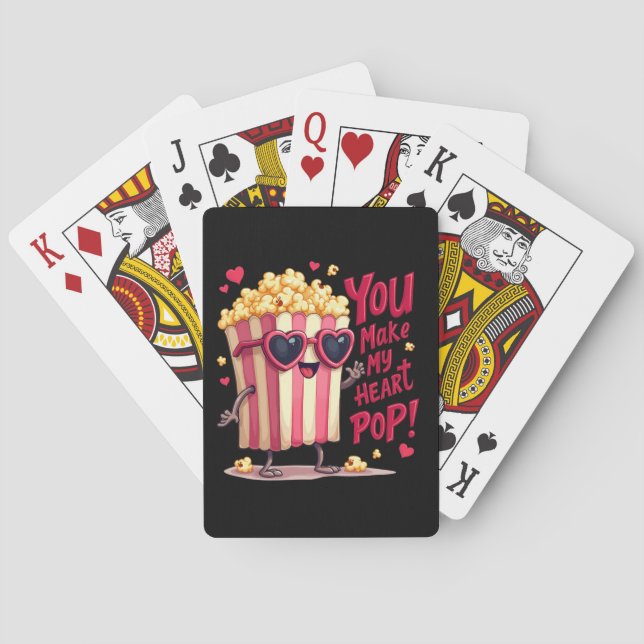 Popcorn Heart Pop Valentine Design Playing Cards (Back)