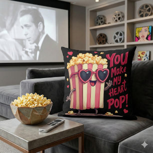 Popcorn Heart Pop Valentine Design Throw Pillow