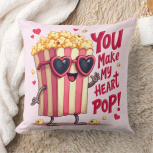Popcorn Heart Pop Valentine Design Throw Pillow