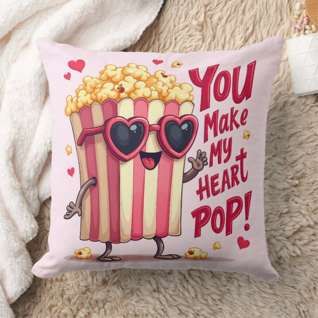 Popcorn Heart Pop Valentine Design Throw Pillow (Blanket)