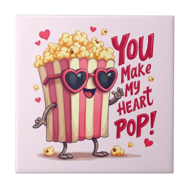 Popcorn Heart Pop Valentine Design Tile (Front)