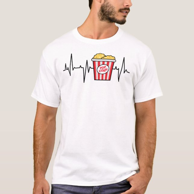 Popcorn Heartbeat movie night snacks T-Shirt (Front)