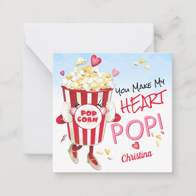 Popcorn Love Funny Classroom Valentine Card (Front)