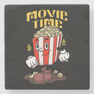 Popcorn Mascot Cartoon Stone Coaster