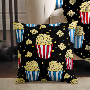 Popcorn & Movie Night Magic in Black Throw Pillow