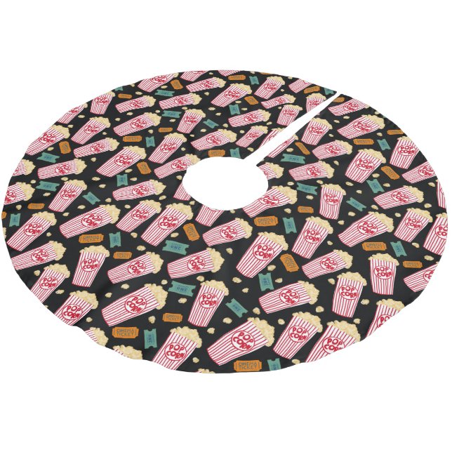 Popcorn Pattern Movie Night Theatre Fun Brushed Polyester Tree Skirt (Angled)