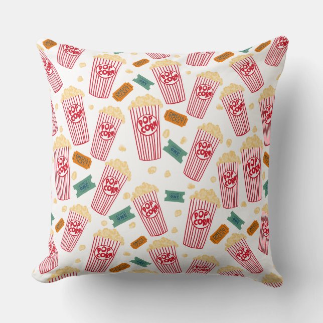 Popcorn Pattern Movie Night Theatre Fun Throw Pillow (Front)