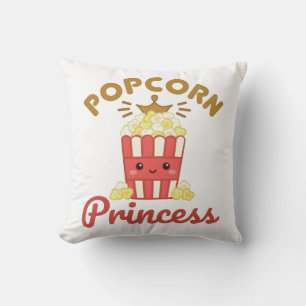 Popcorn Princess Movie Theatre Popcorn Girls Women Throw Pillow