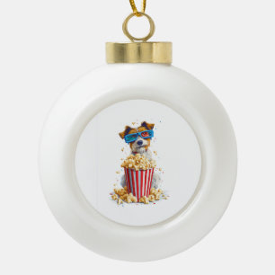 Popcorn Pup � Movie Night Dog Ceramic Ball Christmas Ornament