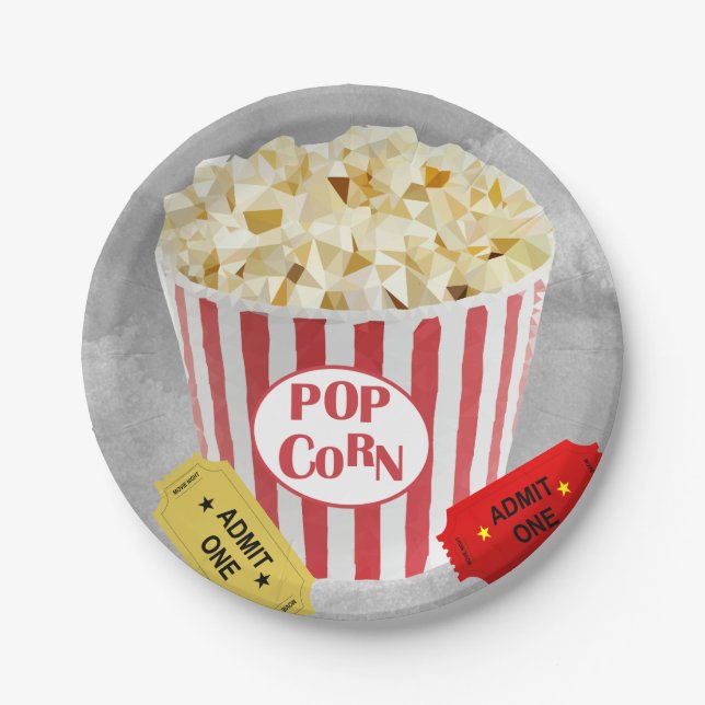 Popcorn Red & White Design Admit One Tickets Paper Plate (Front)