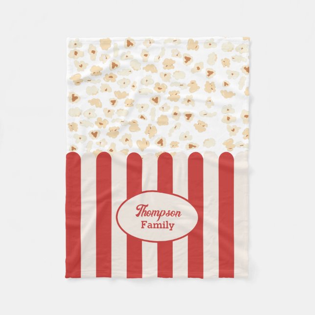 Popcorn Retro Movie Cinema Monogram Fleece Blanket (Front)