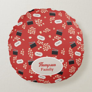 Popcorn Retro Movie Cinema Monogram Round Pillow