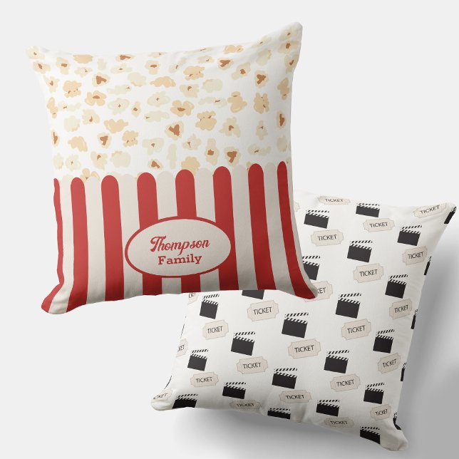 Popcorn Retro Movie Cinema Monogram Throw Pillow (Popcorn Retro Movie Cinema Monogram Throw Pillow)