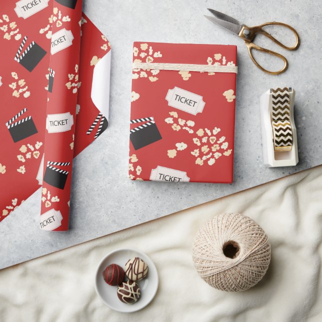 Popcorn Retro Movie Cinema  Wrapping Paper (Crafts)