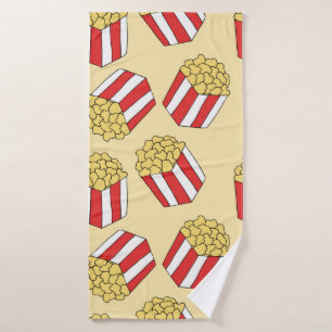 Popcorn seamless pattern. Vintage hand drawn illus Bath Towel