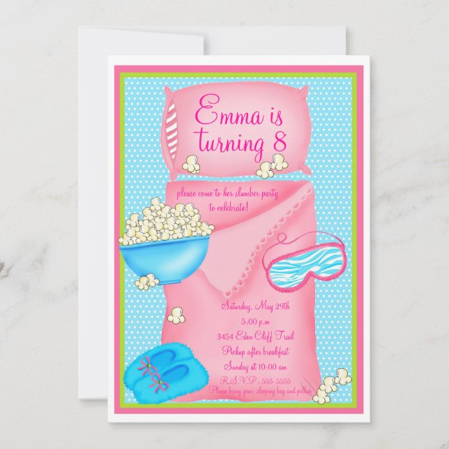 Popcorn Slumber Party Invitations (Front)