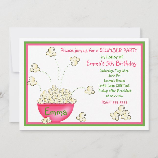 Popcorn Slumber Party Invitations (Front)