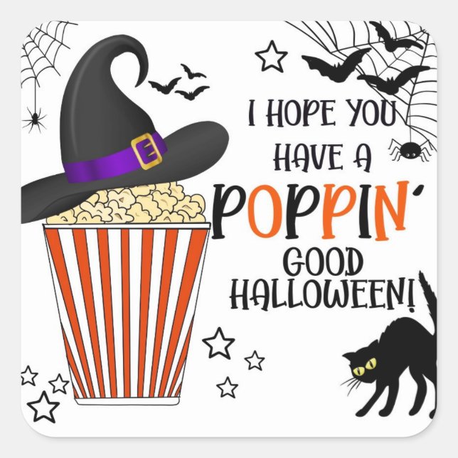 Popcorn trick or treat square sticker (Front)
