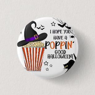 Popcorn trick or treat square sticker square paper 1 inch round button