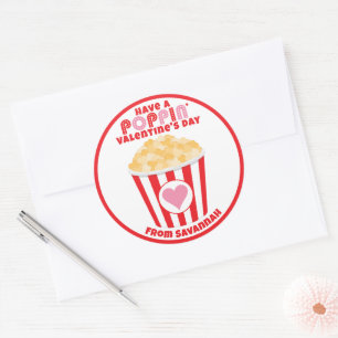 Popcorn Valentine Sticker, Popcorn Favor Classic Round Sticker