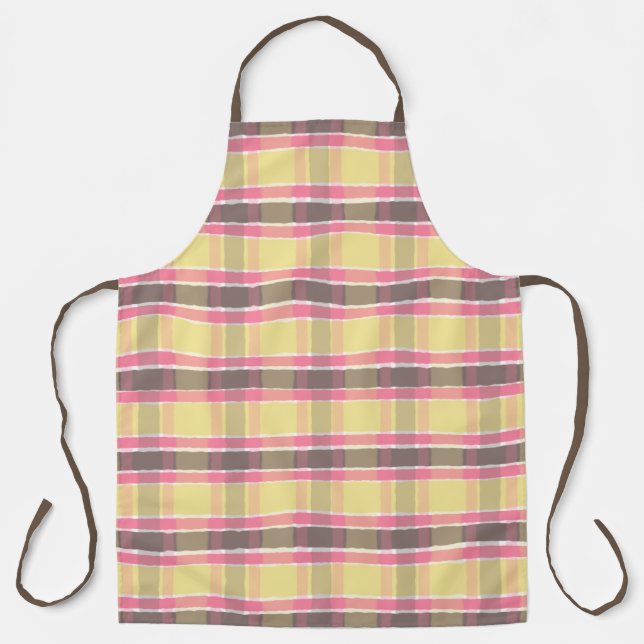 Popcorn Yellow Bubblegum Pink Coffee Brown Plaid  Apron (Front)