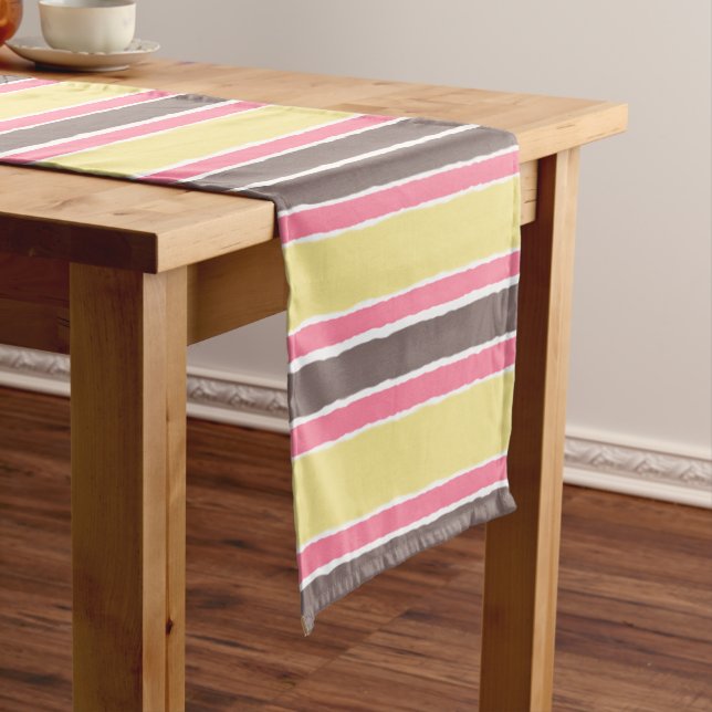 Popcorn Yellow Bubblegum Pink Coffee Brown Stripes Short Table Runner (In Situ)