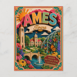 PopCut States Ames Iowa Paper Art Postcard