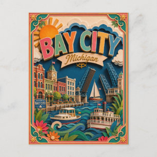 PopCut States Bay City Michigan Paper Art Postcard
