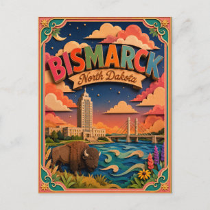 PopCut States Bismarck North Dakota Paper Art Postcard