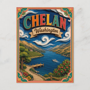 PopCut States Chelan Washington Paper Art Postcard