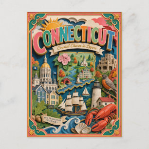 PopCut States Connecticut Colourful 3D Paper Art Postcard
