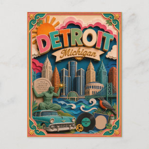 PopCut States Detroit Michigan Paper Art Postcard