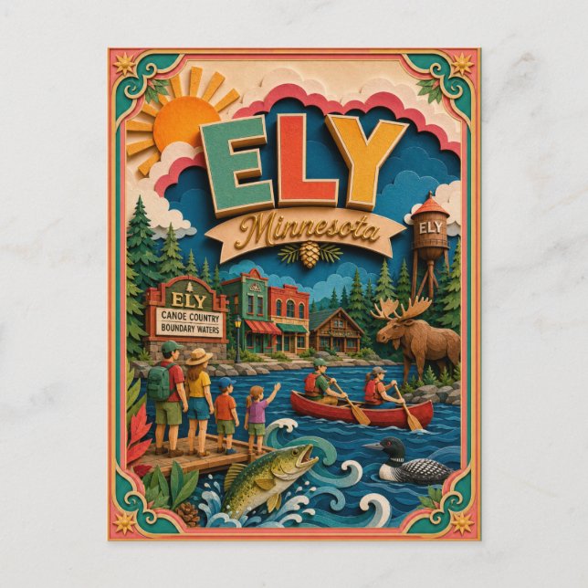 PopCut States Ely Minnesota Paper Art Postcard (Front)